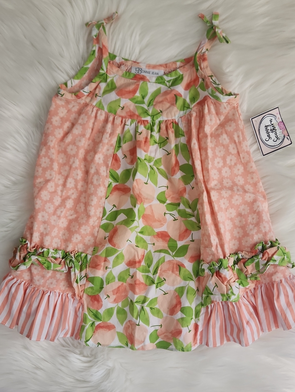 Peach & Green Floral Tiered Ruffle Dress - Girls Size 3T - Bonnie Jean